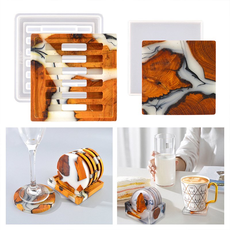 YS Round Square Coaster Tray Silicone Candle Mold Kit DIY Resin Storage Box Plaster Mold Handmade Crystal Coasters Casting Tools