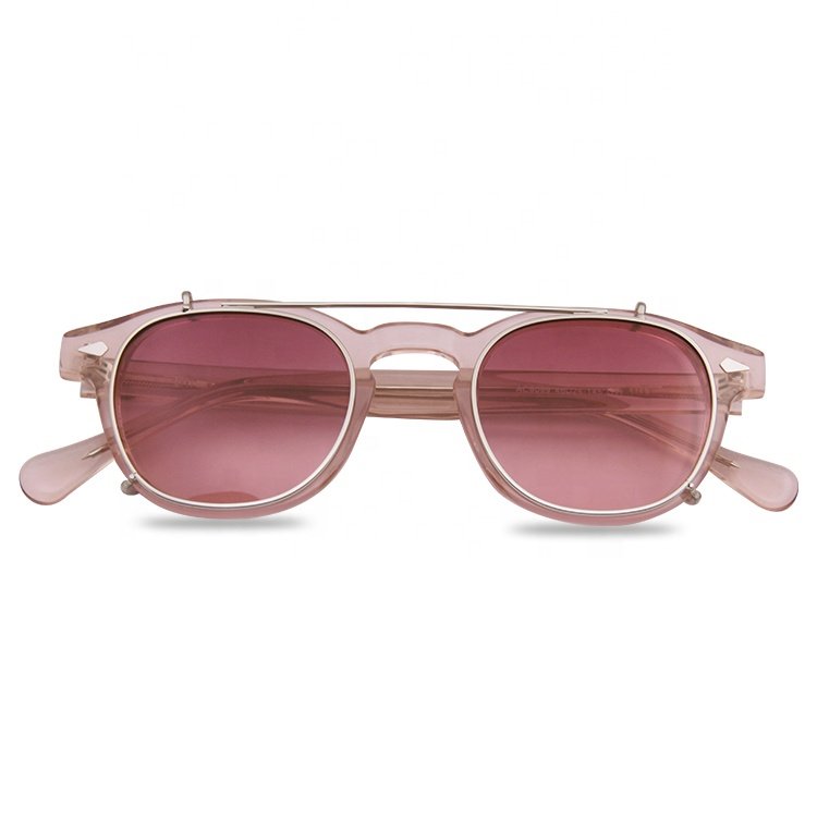 Round Clip On Sunglasses Frame High Standard Acetate Frame With Metal Clip On Sunglasses