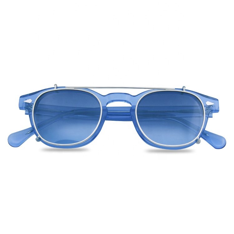 Round Clip On Sunglasses Frame High Standard Acetate Frame With Metal Clip On Sunglasses