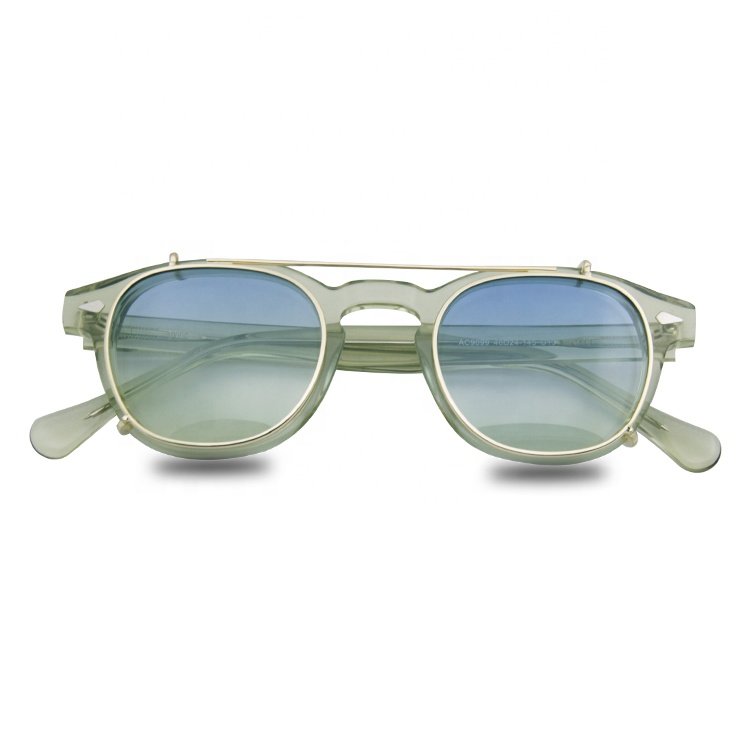 Round Clip On Sunglasses Frame High Standard Acetate Frame With Metal Clip On Sunglasses