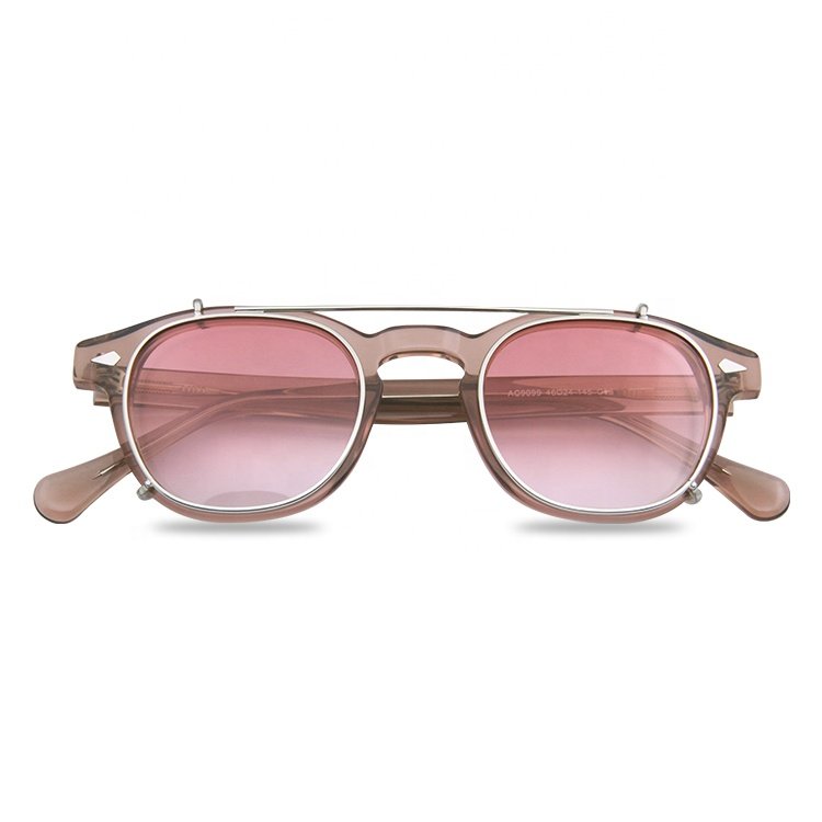 Round Clip On Sunglasses Frame High Standard Acetate Frame With Metal Clip On Sunglasses