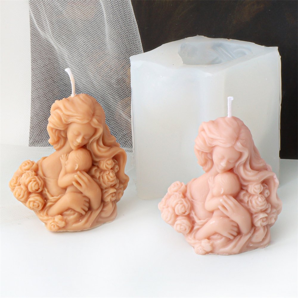 Rose Mom Hug Baby Candle Mold Silicon Picture Frame Mary Hug Baby Statue Tool DIY Mother Hug Baby Plaster Resin Soy Wax Home Dec