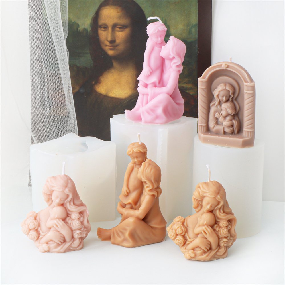 Rose Mom Hug Baby Candle Mold Silicon Picture Frame Mary Hug Baby Statue Tool DIY Mother Hug Baby Plaster Resin Soy Wax Home Dec