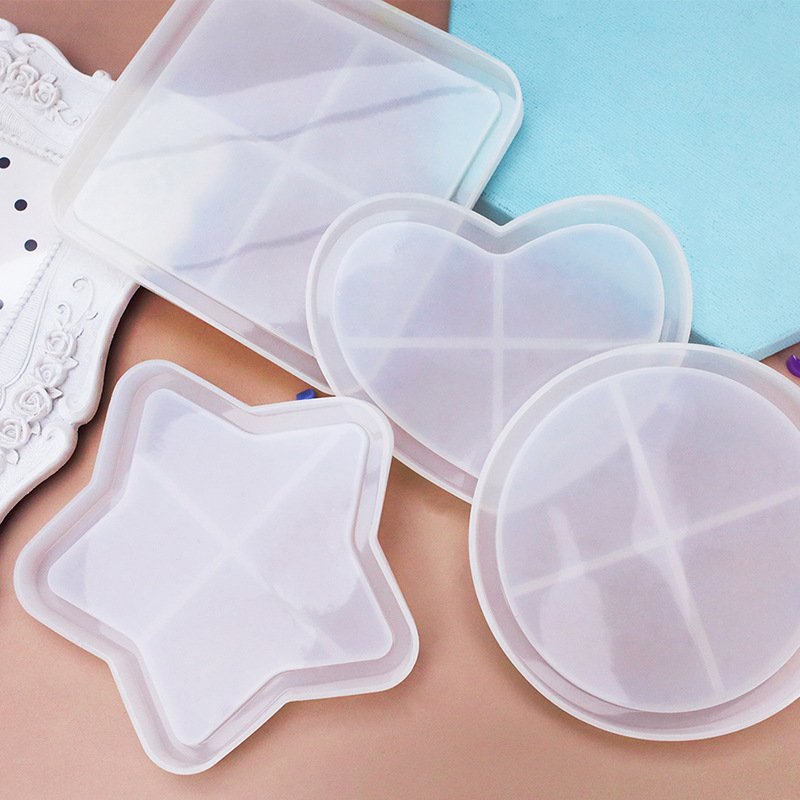 Early Riser DIY glue coaster silicone mold five-pointed star love round square coffee and tea coaster mosaic mold