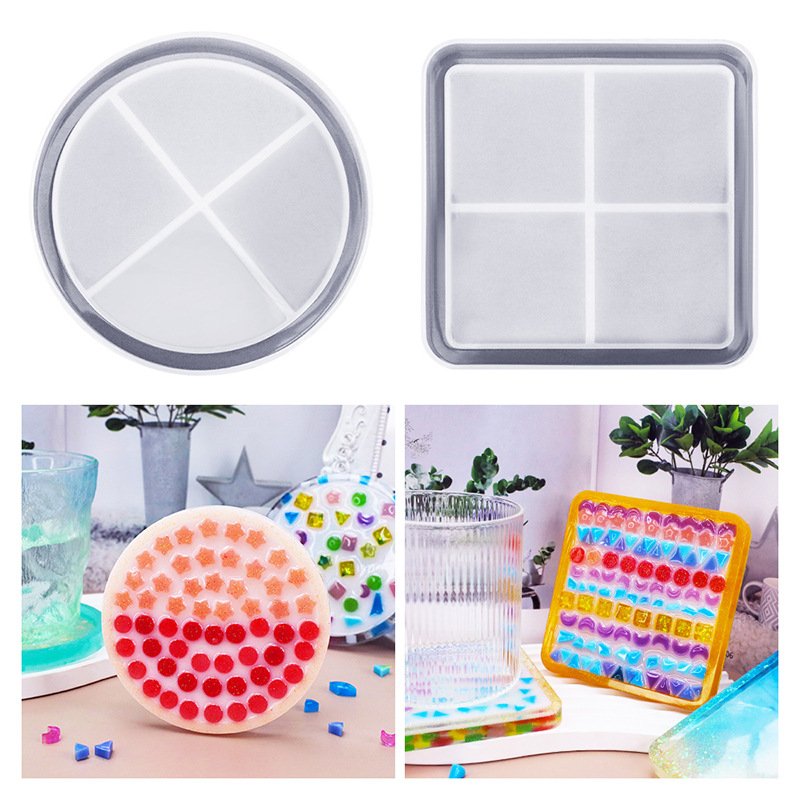 Early Riser DIY glue coaster silicone mold five-pointed star love round square coffee and tea coaster mosaic mold