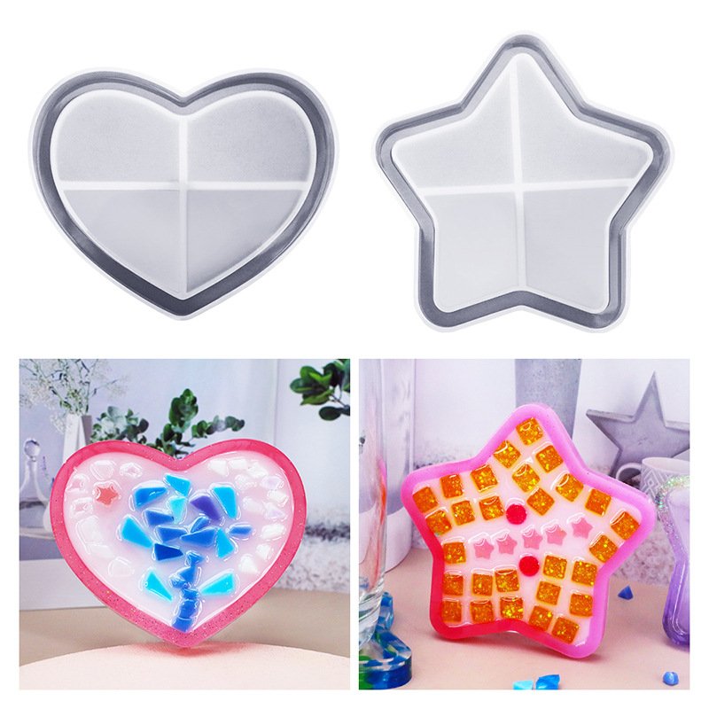Early Riser DIY glue coaster silicone mold five-pointed star love round square coffee and tea coaster mosaic mold