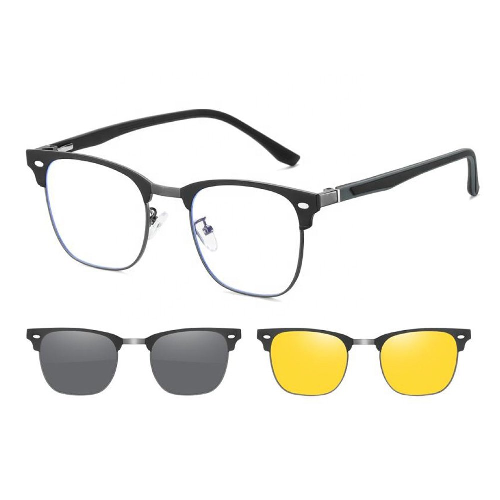 Metal Square Frame Magnetic Clip-on Sun Glasses polar Lens High quality ac TAC lens Men Polarized Sunglasses
