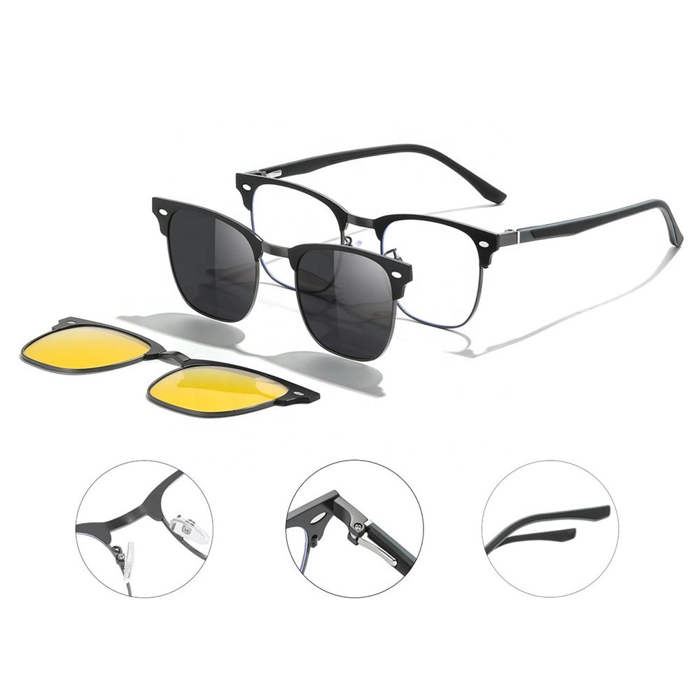 Metal Square Frame Magnetic Clip-on Sun Glasses polar Lens High quality ac TAC lens Men Polarized Sunglasses