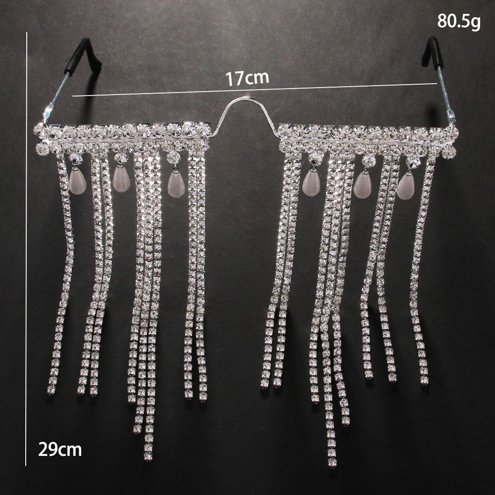 Fashion New Rhinestone Tassel Eyeglasses Frame No Lens Jewelry for Women Party Bling Crystal Pearl Face Accessories Wholesale