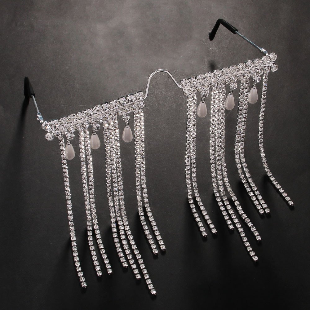 Fashion New Rhinestone Tassel Eyeglasses Frame No Lens Jewelry for Women Party Bling Crystal Pearl Face Accessories Wholesale