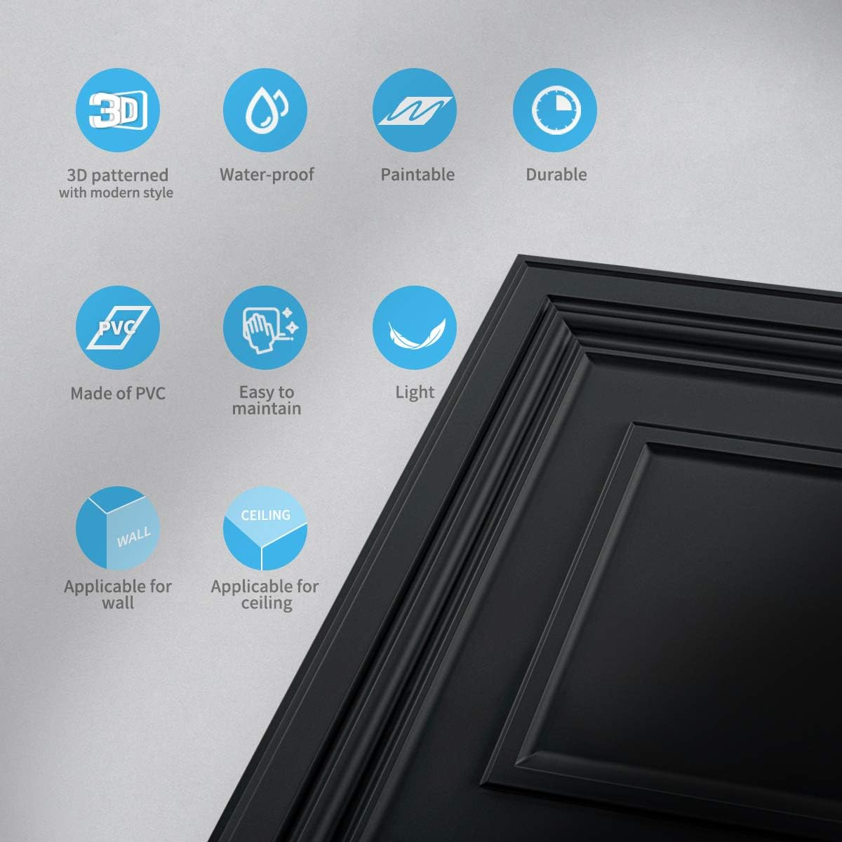 UDK Factory Price PVC Square Frames pattern 3D Wall Panel for Interior Wall Decoration Easy to Install Matte Black