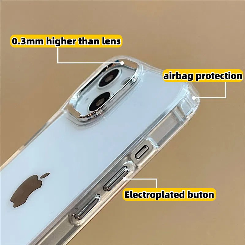 Metal Lens Frame TPU Anti-yellow Cover for iPhone 16 Pro Max 15 14 13 Clear Anti-shock Transparent Case for Mobile Phone Cases