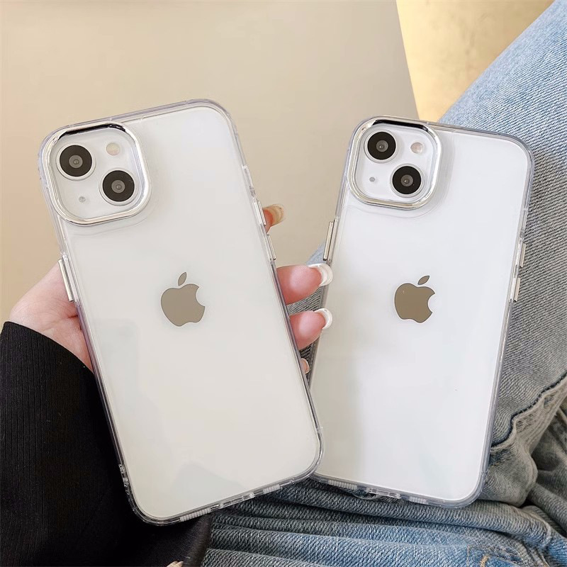 Metal Lens Frame TPU Anti-yellow Cover for iPhone 16 Pro Max 15 14 13 Clear Anti-shock Transparent Case for Mobile Phone Cases
