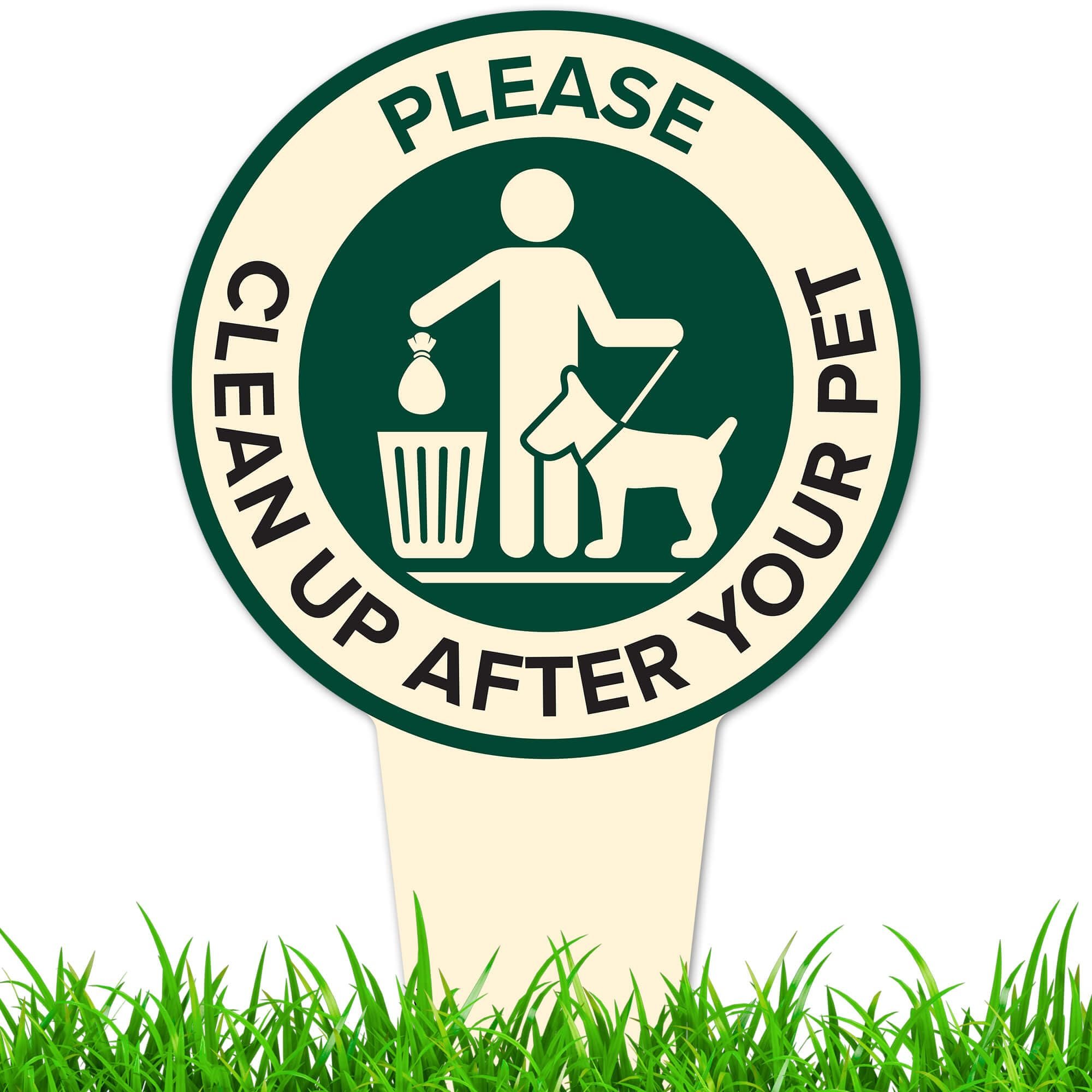 Please Clean Up After Your Pet Sign Heavy Duty Integrated Ground Stakes, Indoor/Outdoor Use, Rust Free Aluminum Composite