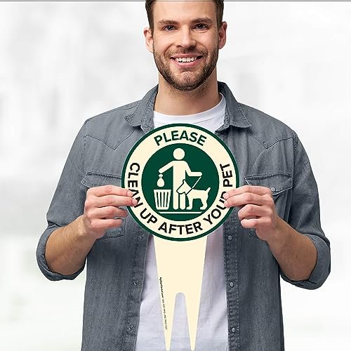 Please Clean Up After Your Pet Sign Heavy Duty Integrated Ground Stakes, Indoor/Outdoor Use, Rust Free Aluminum Composite