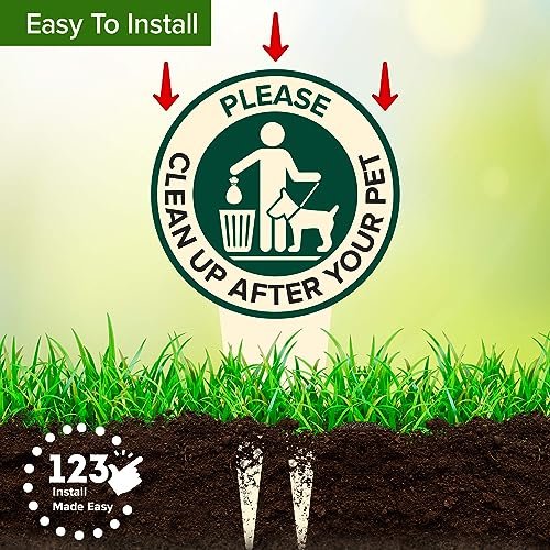 Please Clean Up After Your Pet Sign Heavy Duty Integrated Ground Stakes, Indoor/Outdoor Use, Rust Free Aluminum Composite