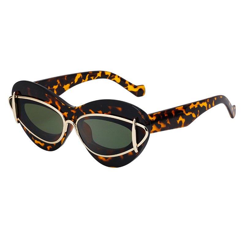 2024 Latest Trendy Cat Eye Metal Sunglasses Customizable Logo Brightly Colored Pink Frame Fashionable PC Candy Sunglasses