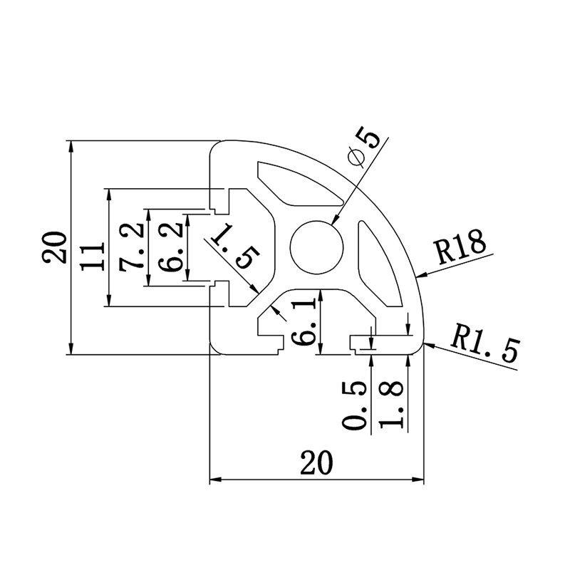 Industrial Half Round Corner 2020R Aluminum Profile Extrusion Frame For CNC