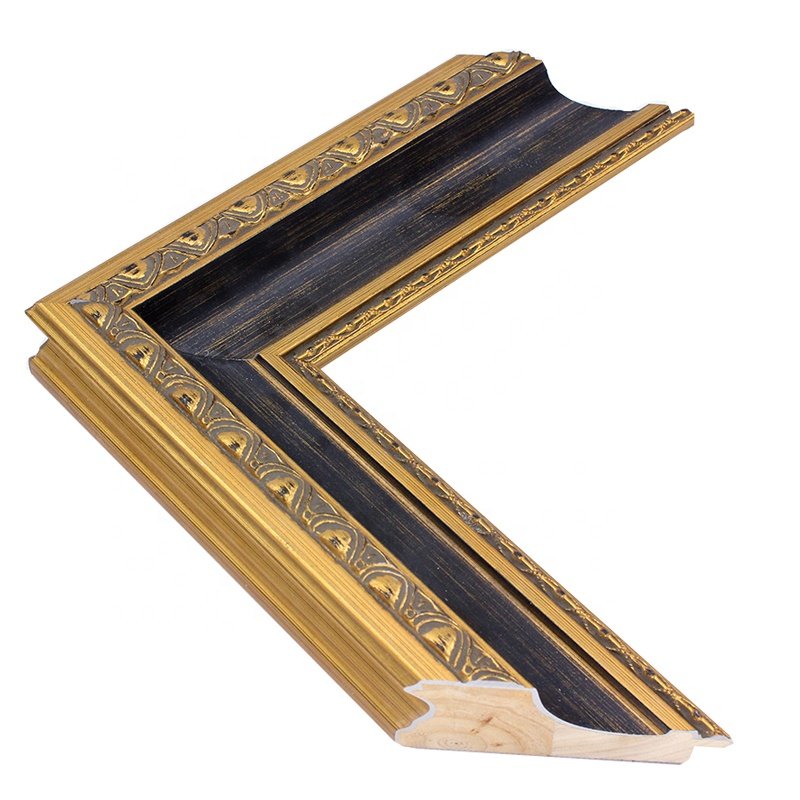 Huifeng New Luxury Gold And Silver Foil European Retro Solid Wooden Wall Painting Frame Moulding