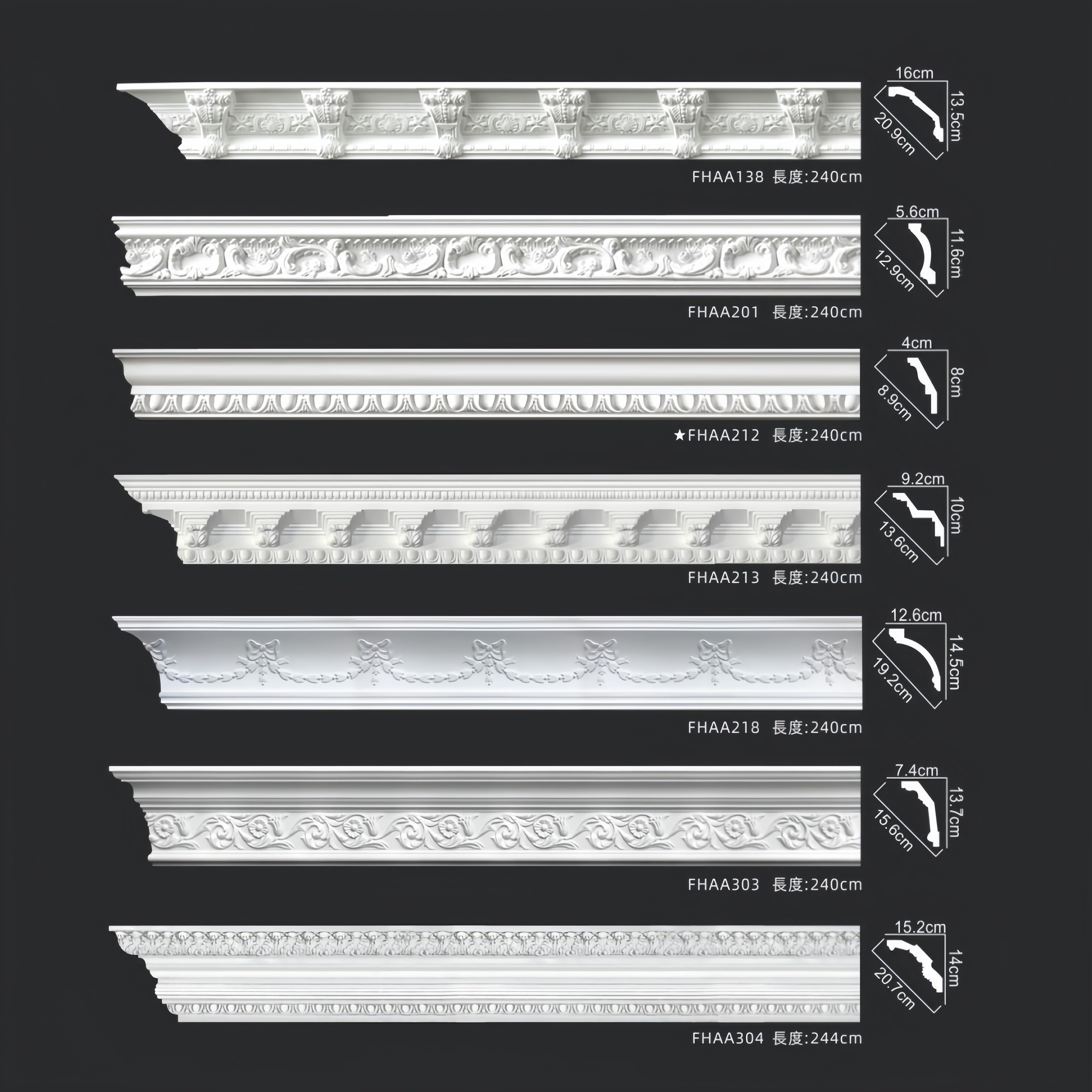Interior PU Foam Cornice Fireproof Moulding With Pop Design Flexible Crown Molding Trim for Furniture Door Picture Frame