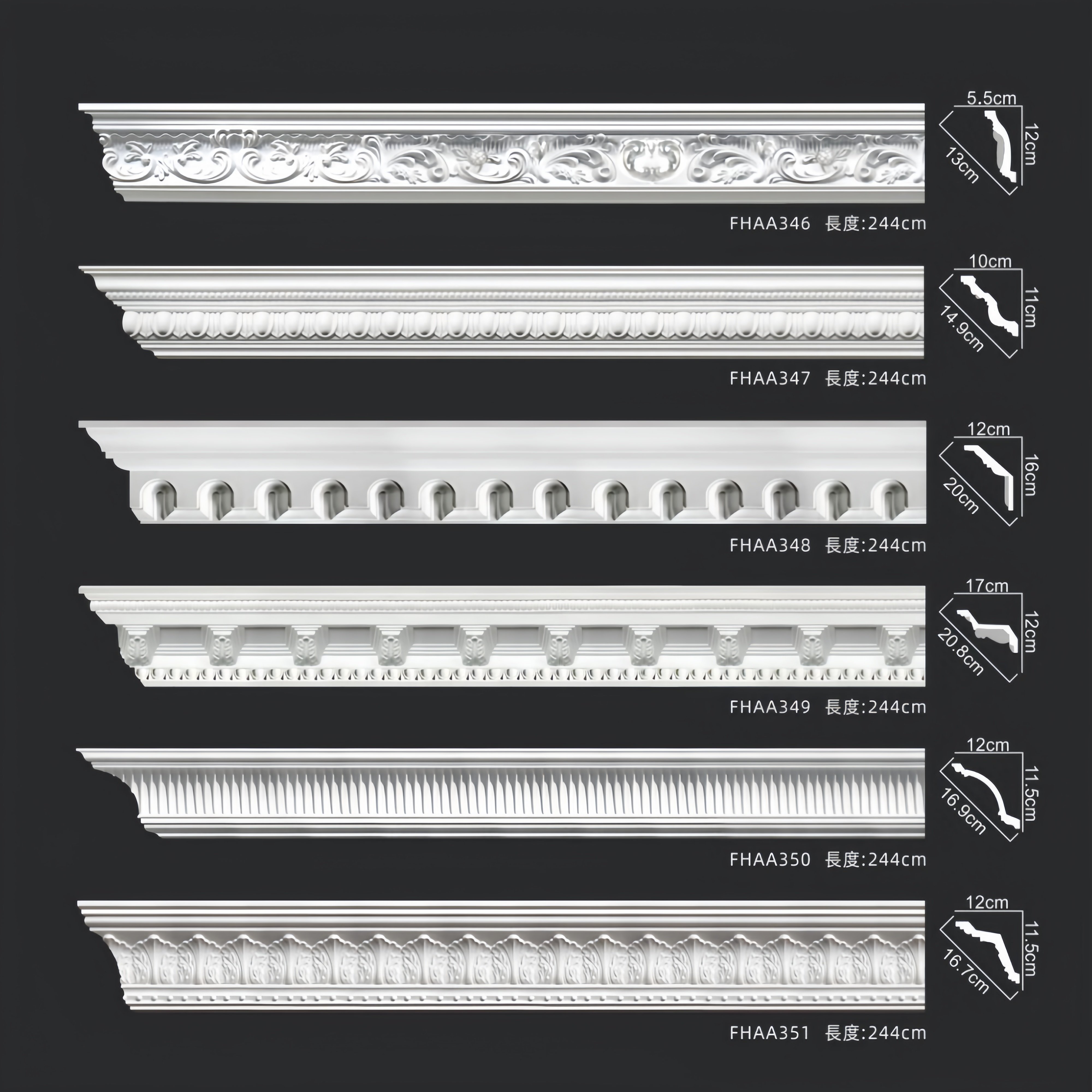 Interior PU Foam Cornice Fireproof Moulding With Pop Design Flexible Crown Molding Trim for Furniture Door Picture Frame