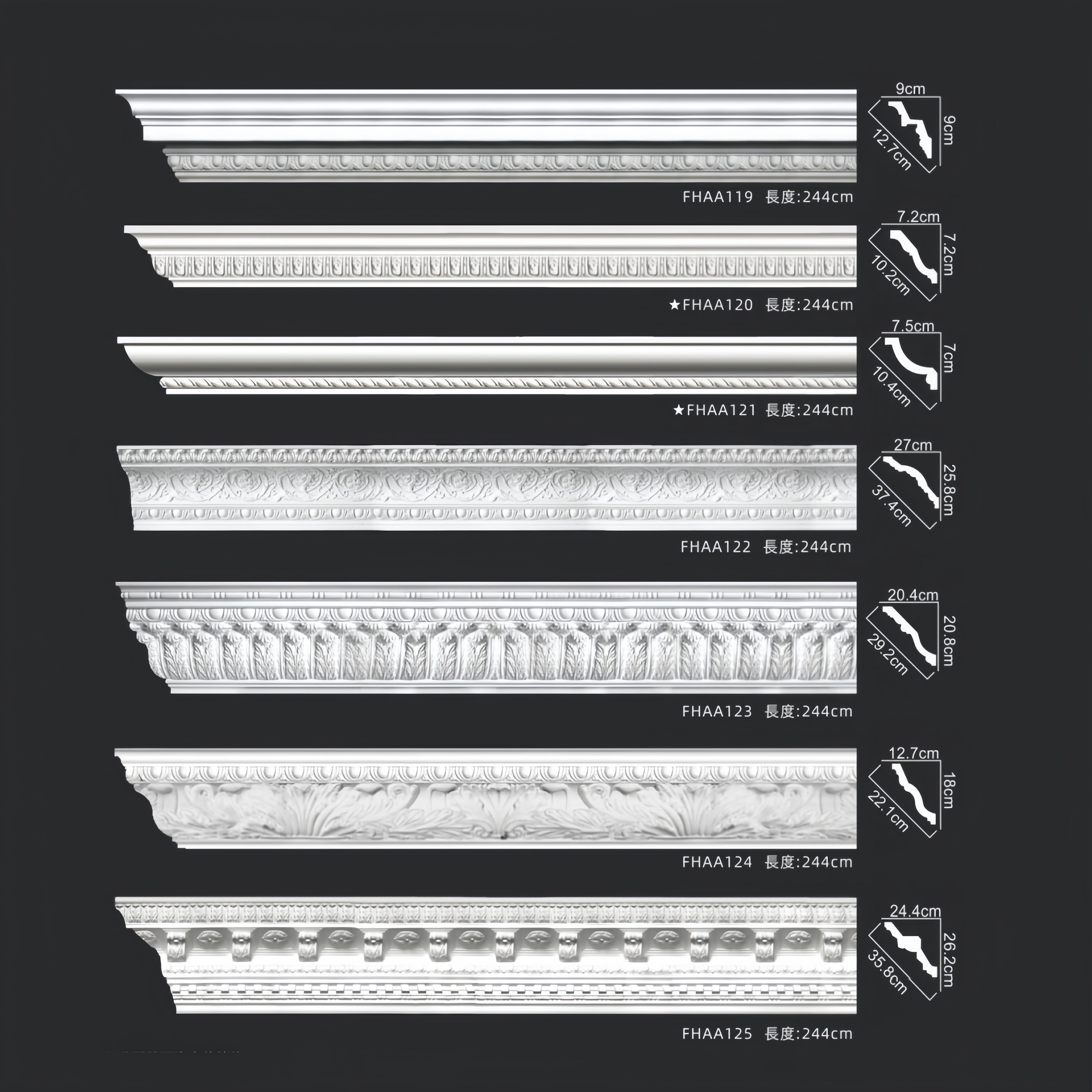 Interior PU Foam Cornice Fireproof Moulding With Pop Design Flexible Crown Molding Trim for Furniture Door Picture Frame