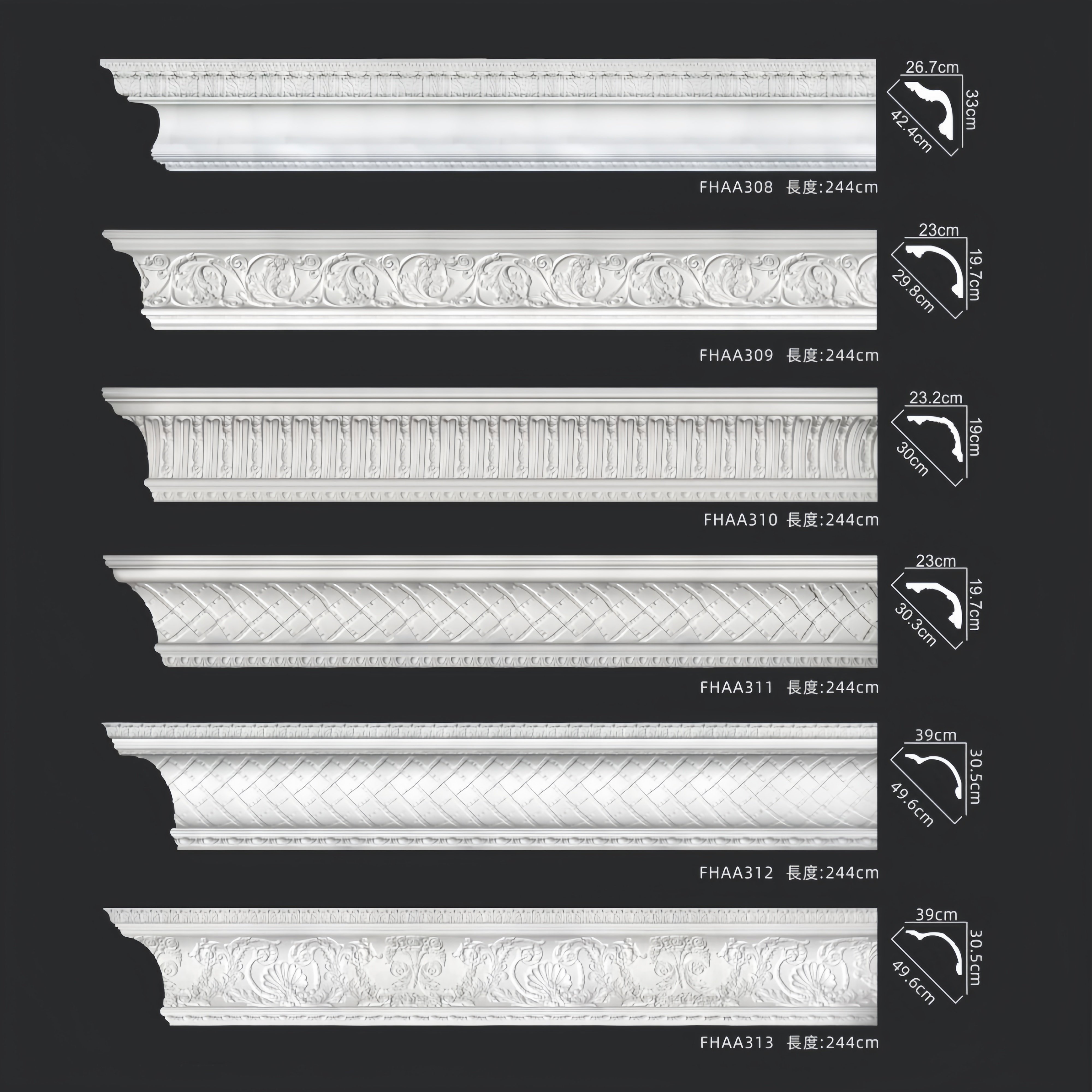 Interior PU Foam Cornice Fireproof Moulding With Pop Design Flexible Crown Molding Trim for Furniture Door Picture Frame