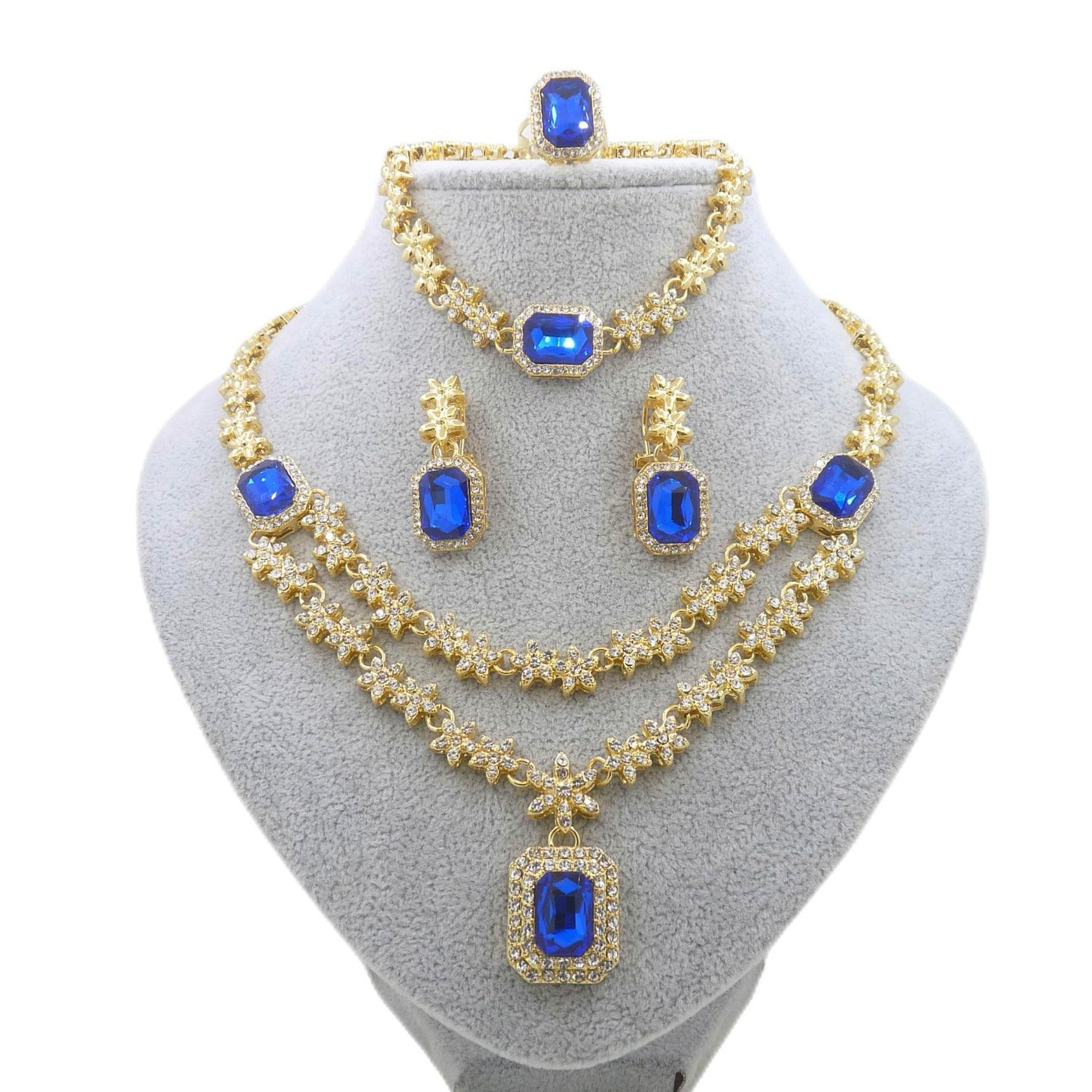 Jewelry Set for Women, Necklace Dangle Earrings Bracelet Set, Gold Plated Cubic Zirconia,Wedding Party Jewelry Bridal Bridesmaid