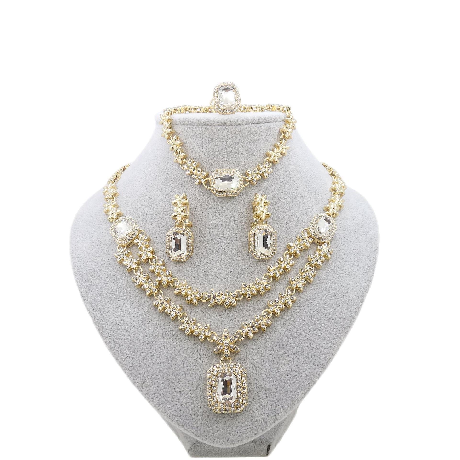 Jewelry Set for Women, Necklace Dangle Earrings Bracelet Set, Gold Plated Cubic Zirconia,Wedding Party Jewelry Bridal Bridesmaid