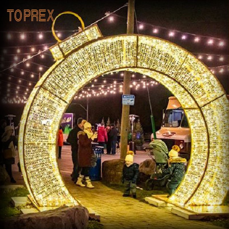 Toprex Decor Commercial LED Holiday Decorative Serial Gold Outdoor Christmas 3D Circle Arches Motif lights