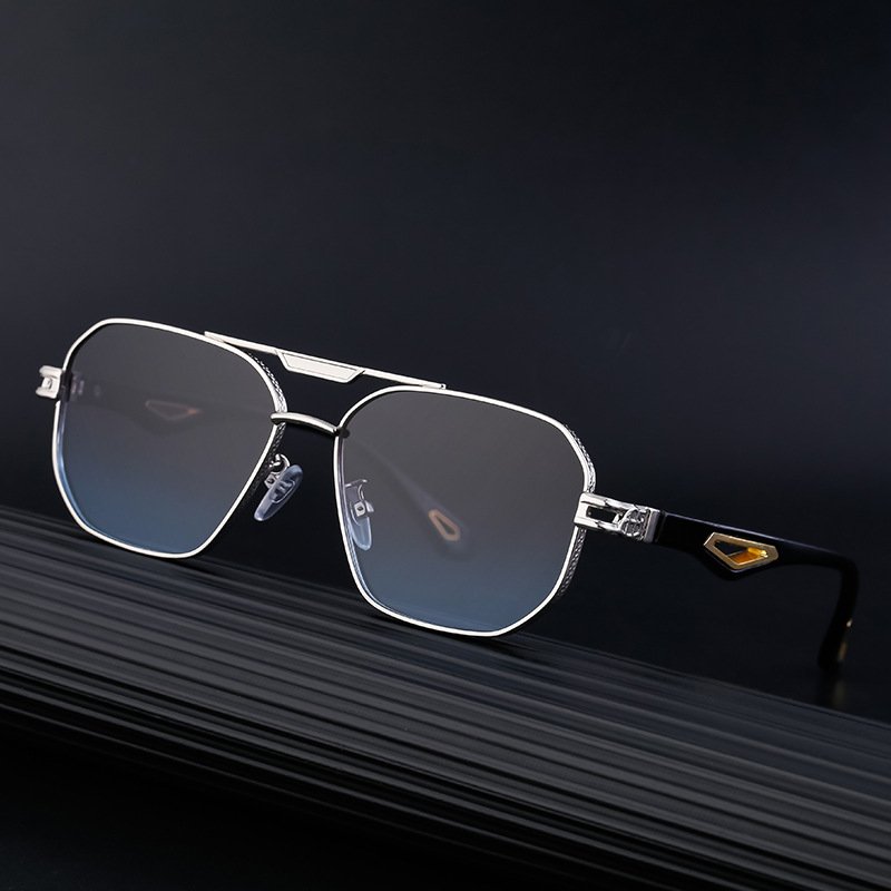 New 2024 Vintage Custom Square Sunglasses For Women Men With Uv Double Bridge Large Metal Frame Sunglasses