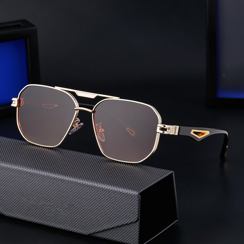 New 2024 Vintage Custom Square Sunglasses For Women Men With Uv Double Bridge Large Metal Frame Sunglasses