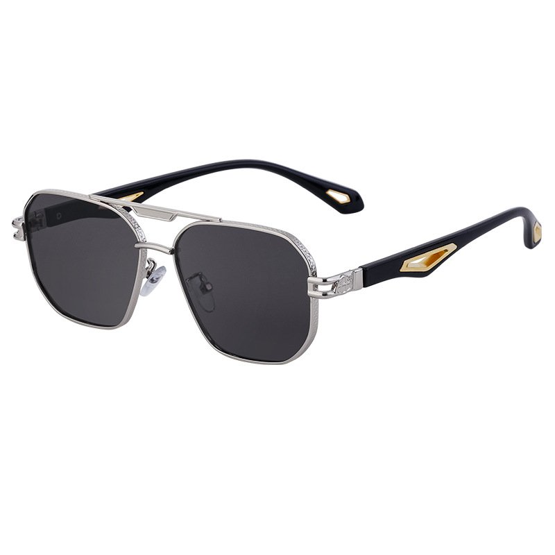 New 2024 Vintage Custom Square Sunglasses For Women Men With Uv Double Bridge Large Metal Frame Sunglasses
