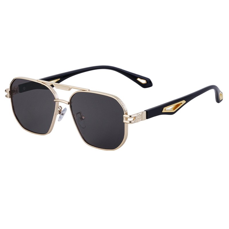 New 2024 Vintage Custom Square Sunglasses For Women Men With Uv Double Bridge Large Metal Frame Sunglasses