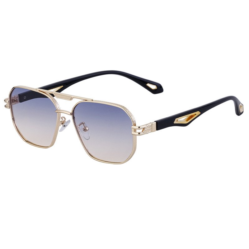 New 2024 Vintage Custom Square Sunglasses For Women Men With Uv Double Bridge Large Metal Frame Sunglasses