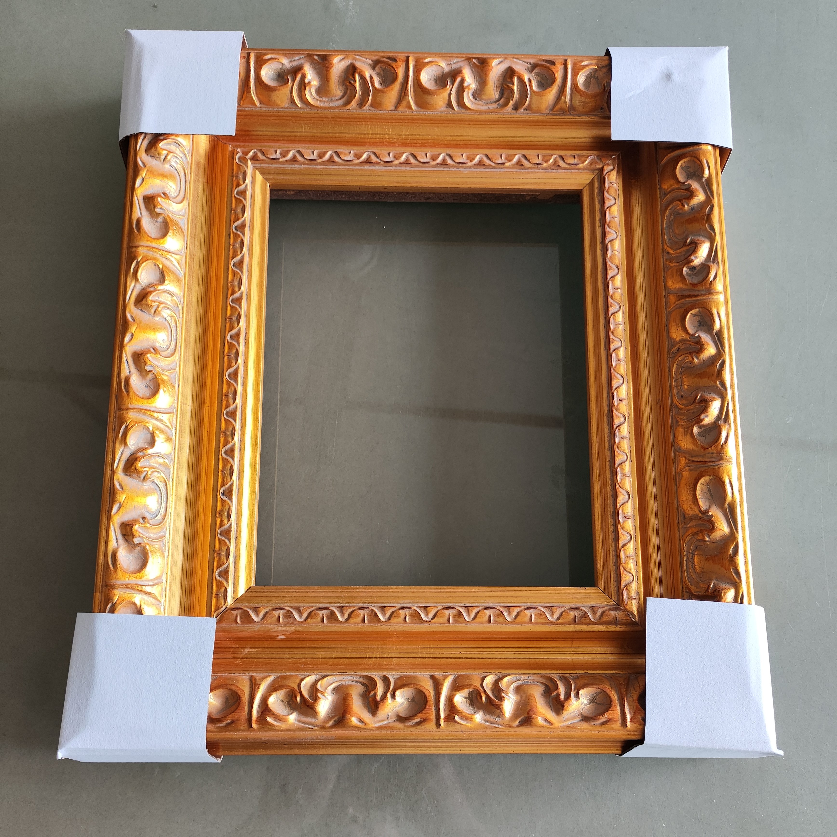 Classical Decorative Dark Gold Silver Antique Carved Real Wood Oil Painting Frame