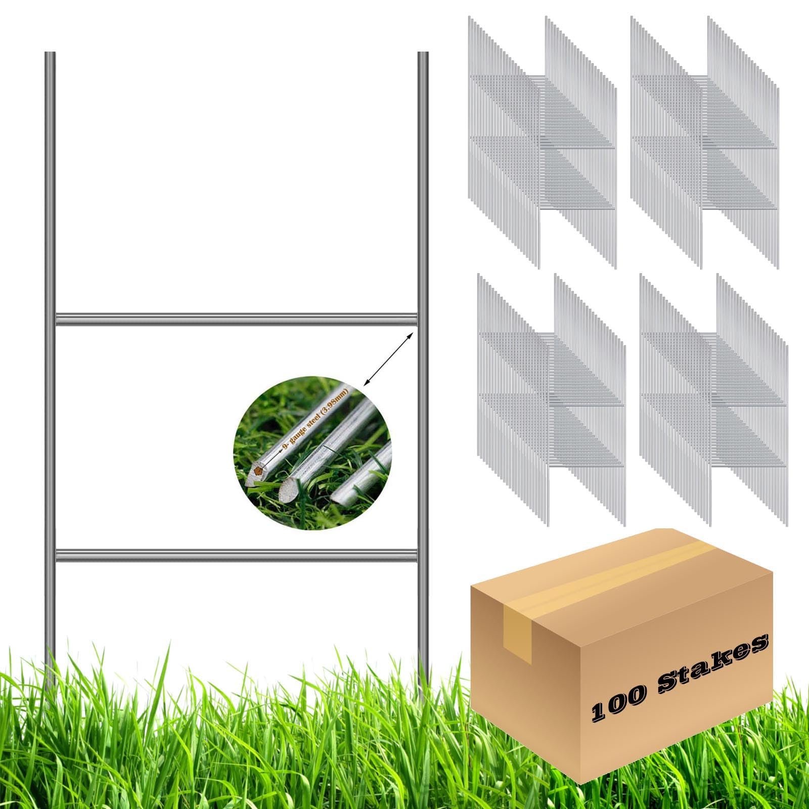 H Frame Wire Stakes 20 x10 inch 9 Gauge Galvanized Wire -Yard Sign Stakes Fit for 4mm, 5mm Corrugated Signs