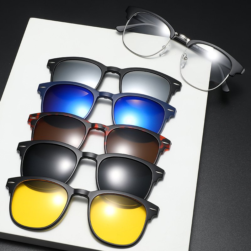 Popular Retro TR90 Metal Frame Rivet Sun Glasses For Men and Women Magnetic Clip On Sunglasses