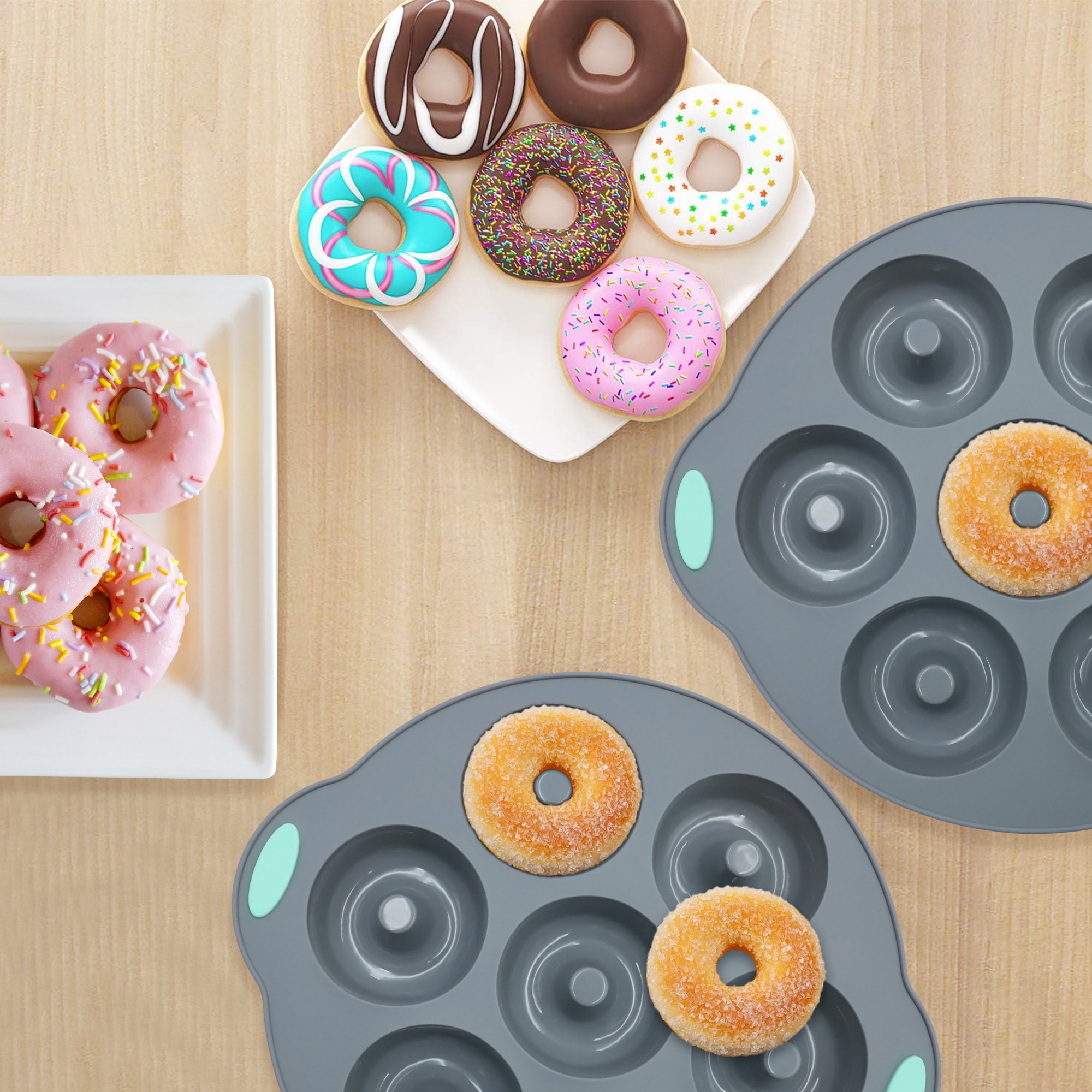 Bicolor 7-Hole Bar Bubble Sweet Donut Cake Pan Safe Metal Frame Silicone Cake Tools Moulds Baking Stylish Ins Design Food