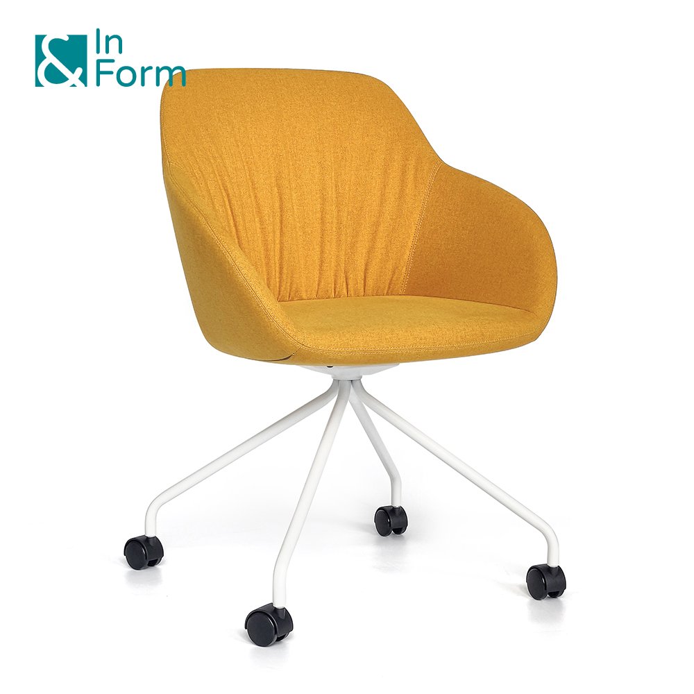 Movable Mold Foam Upholstery Metal Legs Armrest Chair Home Vanity Make Up Office Meeting Chairs with Rollers