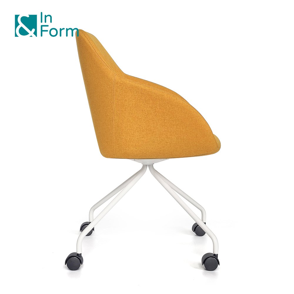 Movable Mold Foam Upholstery Metal Legs Armrest Chair Home Vanity Make Up Office Meeting Chairs with Rollers