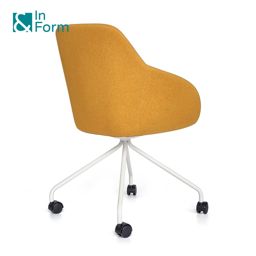 Movable Mold Foam Upholstery Metal Legs Armrest Chair Home Vanity Make Up Office Meeting Chairs with Rollers