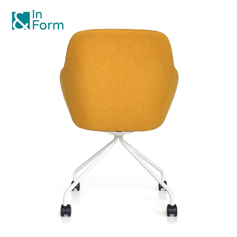 Movable Mold Foam Upholstery Metal Legs Armrest Chair Home Vanity Make Up Office Meeting Chairs with Rollers