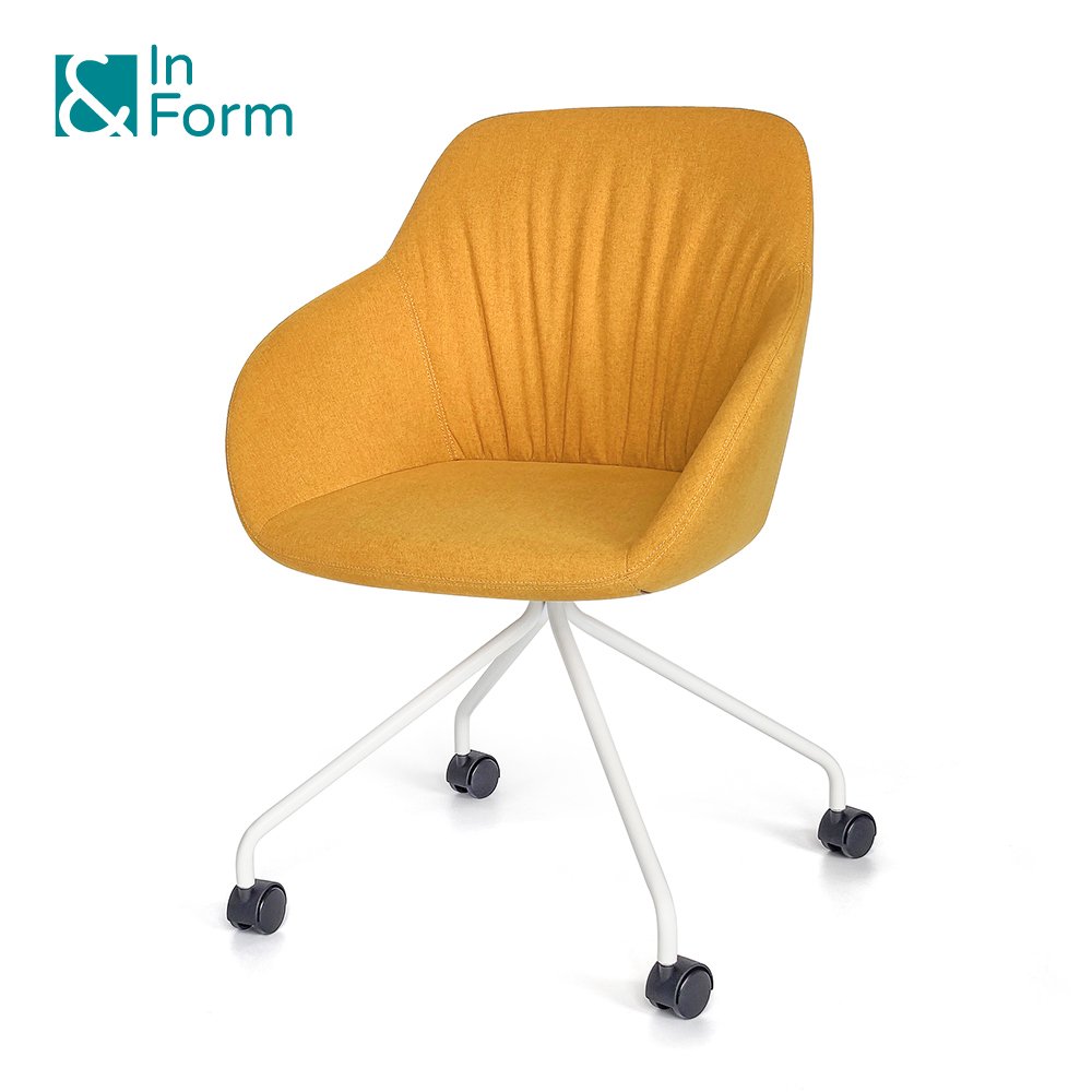 Movable Mold Foam Upholstery Metal Legs Armrest Chair Home Vanity Make Up Office Meeting Chairs with Rollers