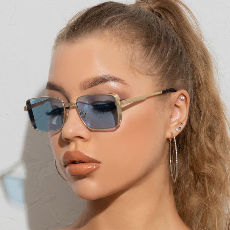 high end retro vintage metal rectangle frame private label shades unisex yellow sun glasses branded sunglasses for women