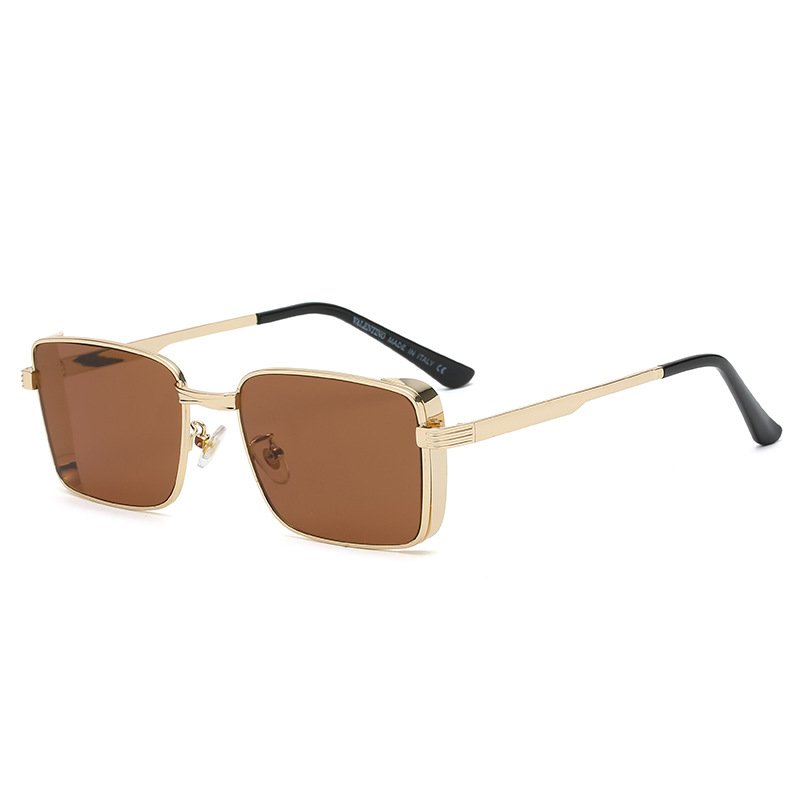 high end retro vintage metal rectangle frame private label shades unisex yellow sun glasses branded sunglasses for women