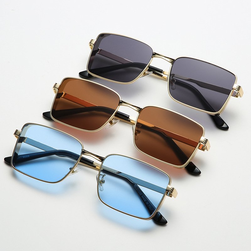 high end retro vintage metal rectangle frame private label shades unisex yellow sun glasses branded sunglasses for women
