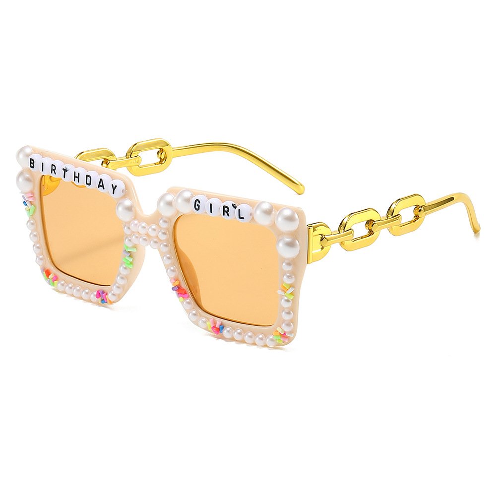 2025 New Trend DIY Pearl Girl Sun Glasses Square Frame Women Sunglasses
