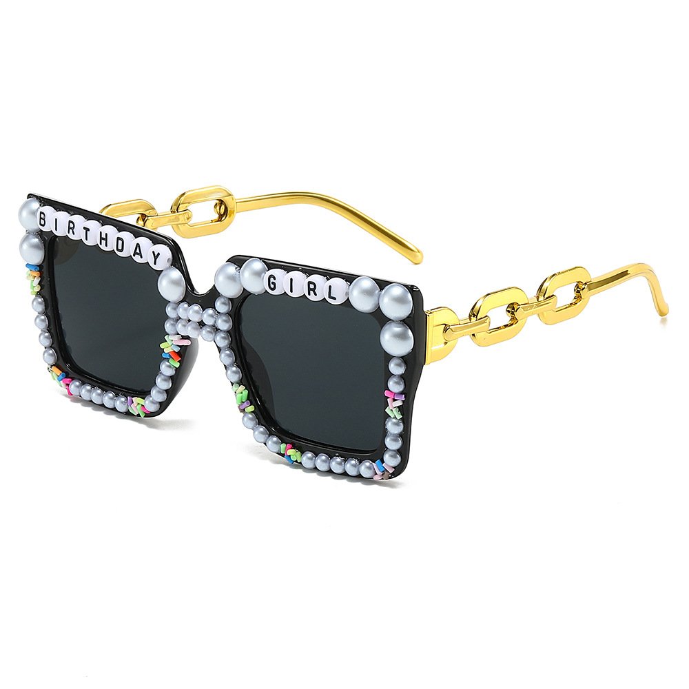 2025 New Trend DIY Pearl Girl Sun Glasses Square Frame Women Sunglasses