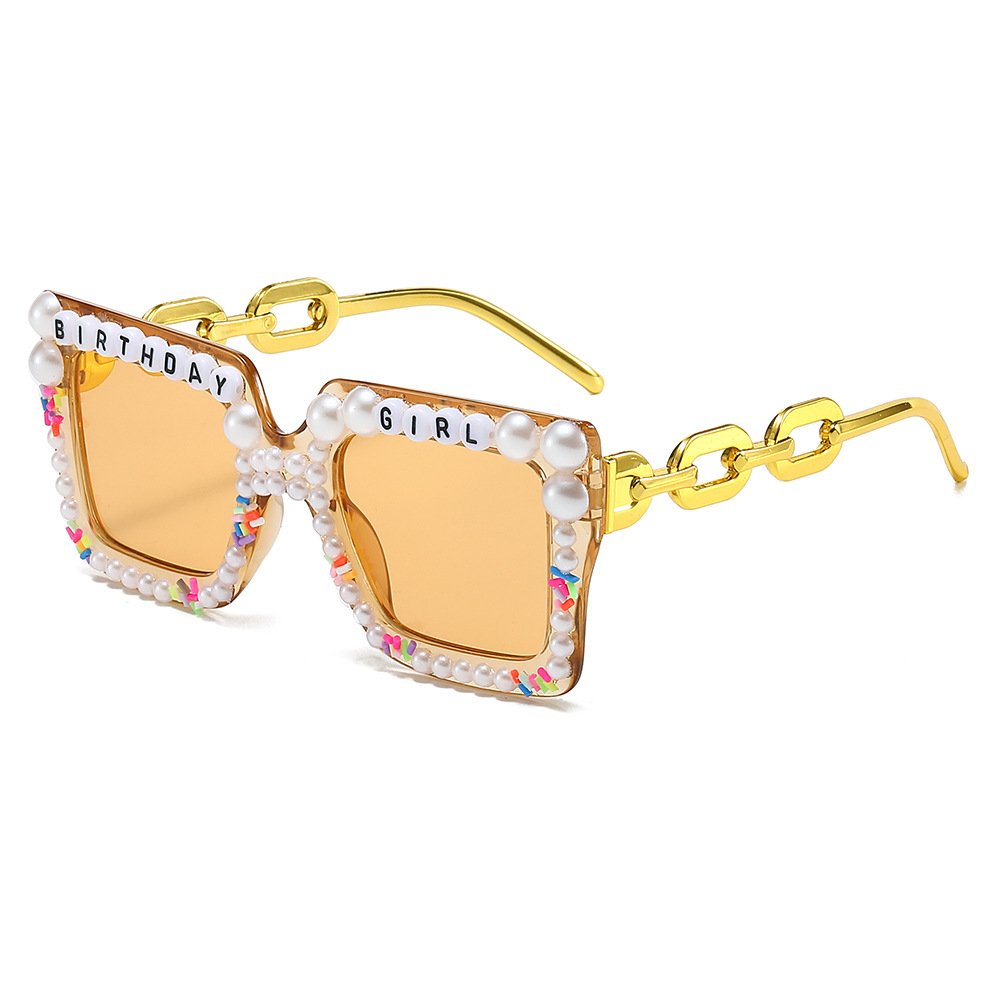 2025 New Trend DIY Pearl Girl Sun Glasses Square Frame Women Sunglasses